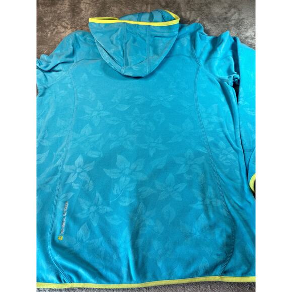 Killtec Technical Teal Hoodie Full Zip Jacket Floral Pattern Neon Yellow‎ Trim - Picture 3 of 9